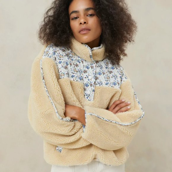 Loeffler Randall Jackets & Blazers - Loeffler Randall Liz Cream Floral Fleece Pullover